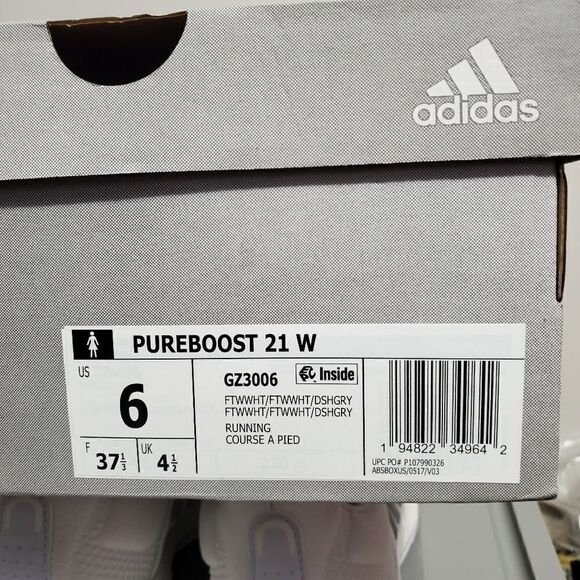 Adidas Pureboost 21 Women's Sz 6 White GZ3006 Running Sneakers BNIB - Picture 10 of 10